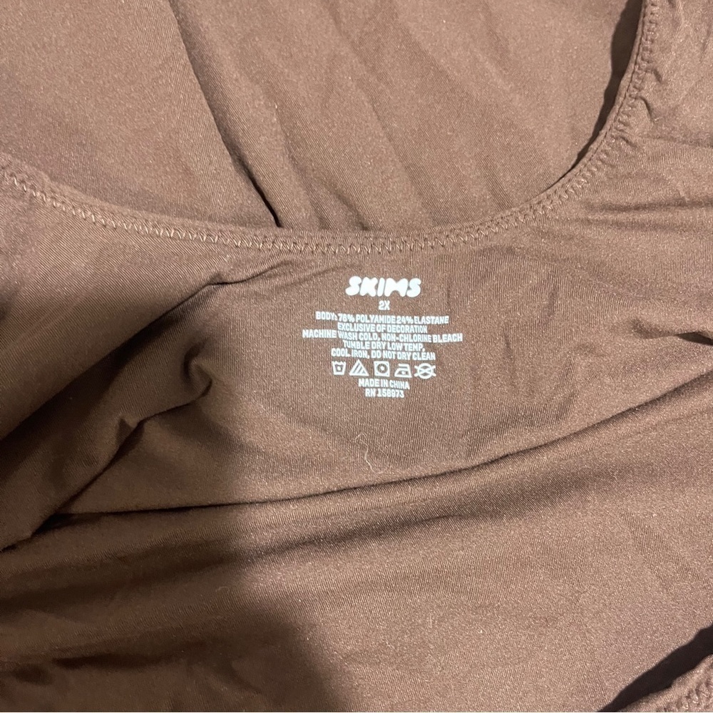 Skims Fits Everbody Square Neck Bodysuit Thong Size 2X Cocoa Brown Snap Gusset - Picture 6 of 6